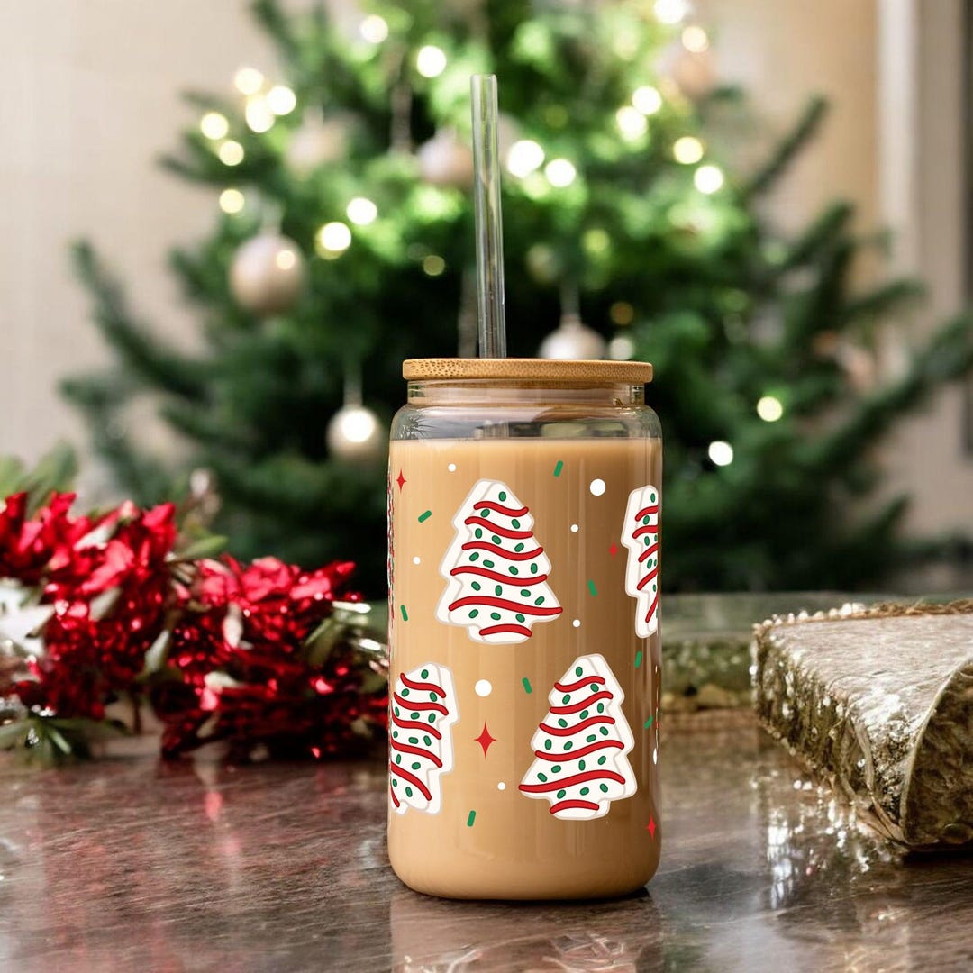 Christmas Tree Iced Coffee Glass With Bamboo Lid - Etsy