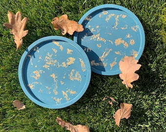 2 x Teal Blue & Gold Handmade Terrazzo Coasters / Home Style / Decor / Perfect Gift