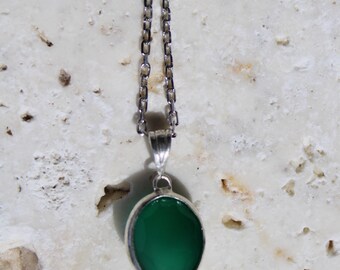 Details about   Solid 925 Sterling Silver Green Onyx Pendant Necklace Women PSV-2113