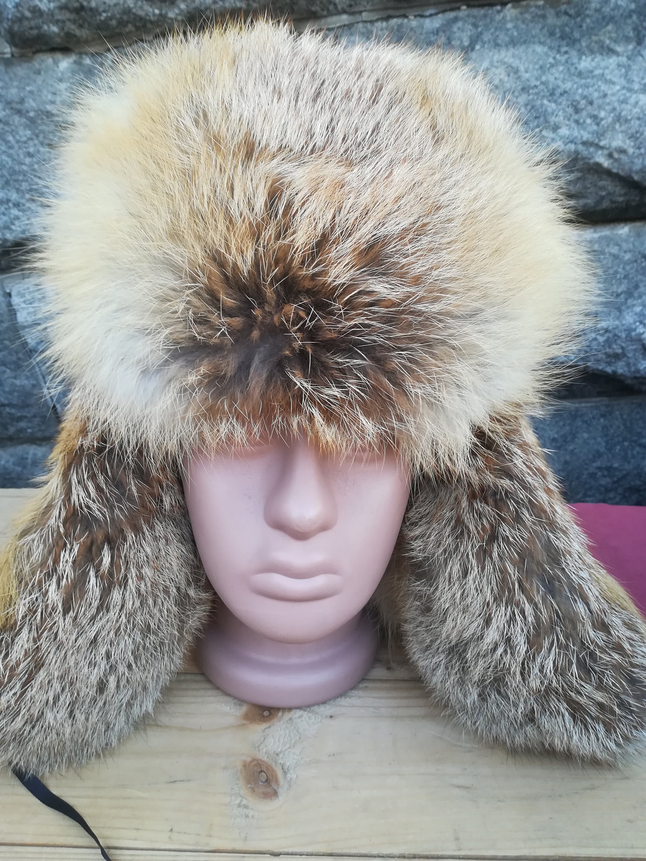Fur hat with ear flaps Fox fur hat Unisex Soviet Vintage | Etsy