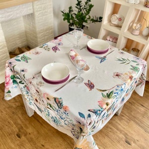 Summer house tablecloth, Outdoor table linens, Water repellent tablecloth, Home tablecloth, Flowers tablecloth, Kitchen tablecloth