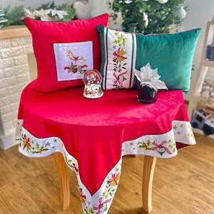 Luxury velvet tablecloth, Christmas colors table linens, Tapestry tablecloth, Christmas tablecloth, Christmas table cover, Holiday New Year