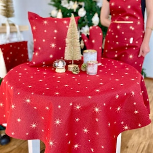 Kundenspezifische Größe, Weihnachtstischdecke mit Sternen für Hausdekoration, Feiertagstischdecke, Rote kundenspezifische Tischdecke mit Sternen, Wintertischdecke