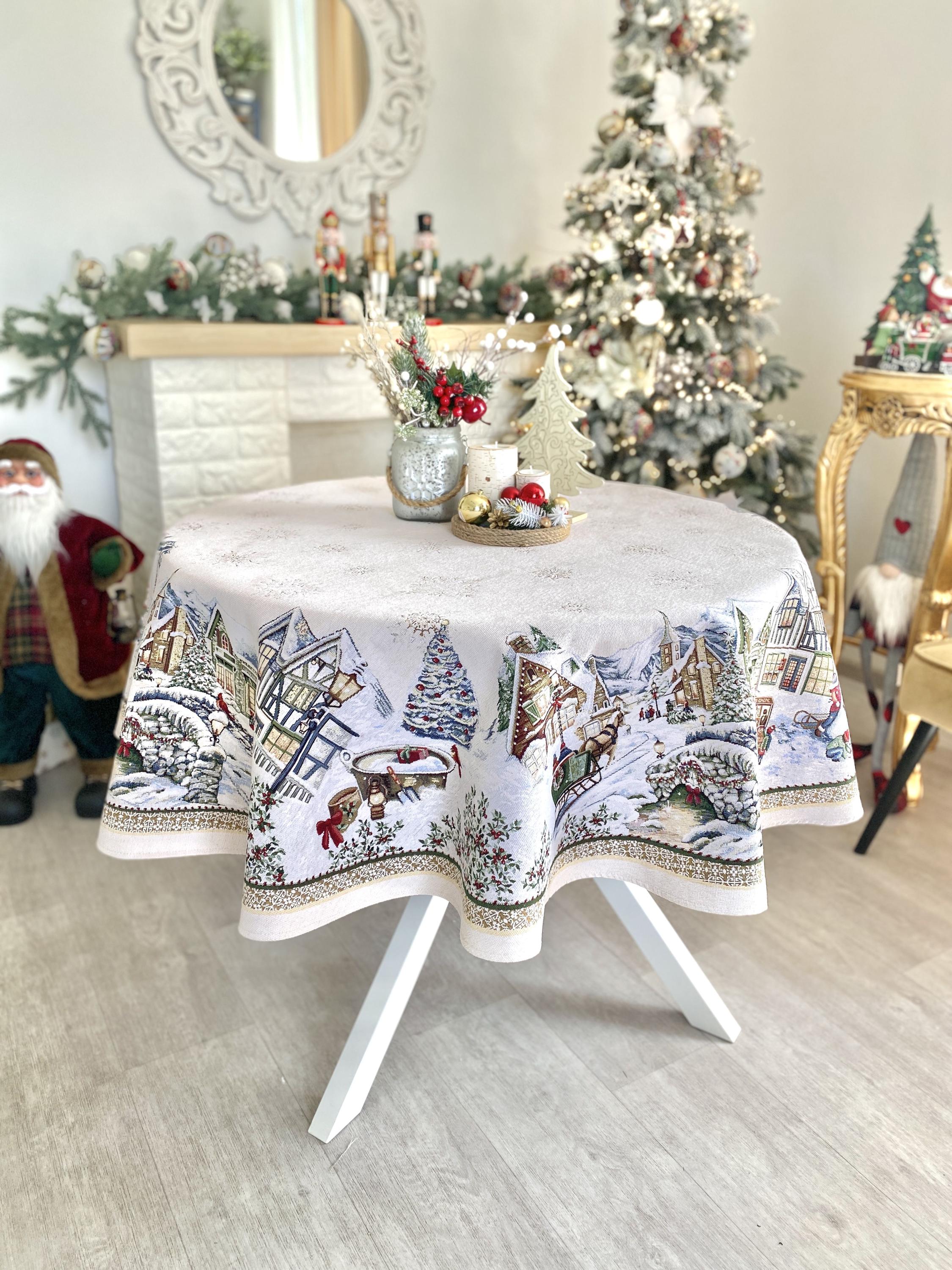 Nappe De Noël Ronde Lurex étoiles - 100% Polyester, Lavable, Thème Avent, Neuve Avec étiquettes