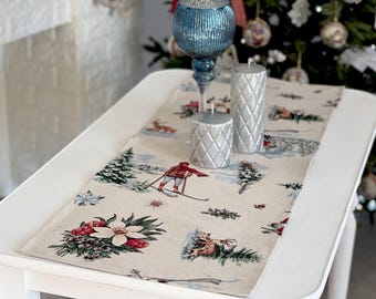 Ski Ornamente Tischläufer, Dekorativer Tischläufer, Winter Tischläufer, Tapisserie Tischläufer, Weihnachts Tischläufer, Ski Tischläufer