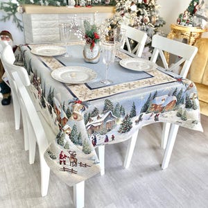 Winter tablecloth for Christmas, Decorative Christmas tablecloth, Winter home design table cover, Tapestry tablecloth, Christmas gift idea