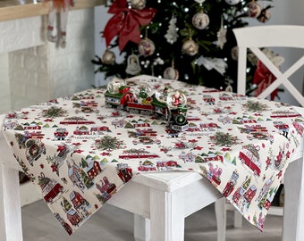 Holiday Tablecloth, Square Table Cover Christmas tableware, Christmas dinner, Gold Christmas ornaments, Weihnachtstischdecken, New Year Home