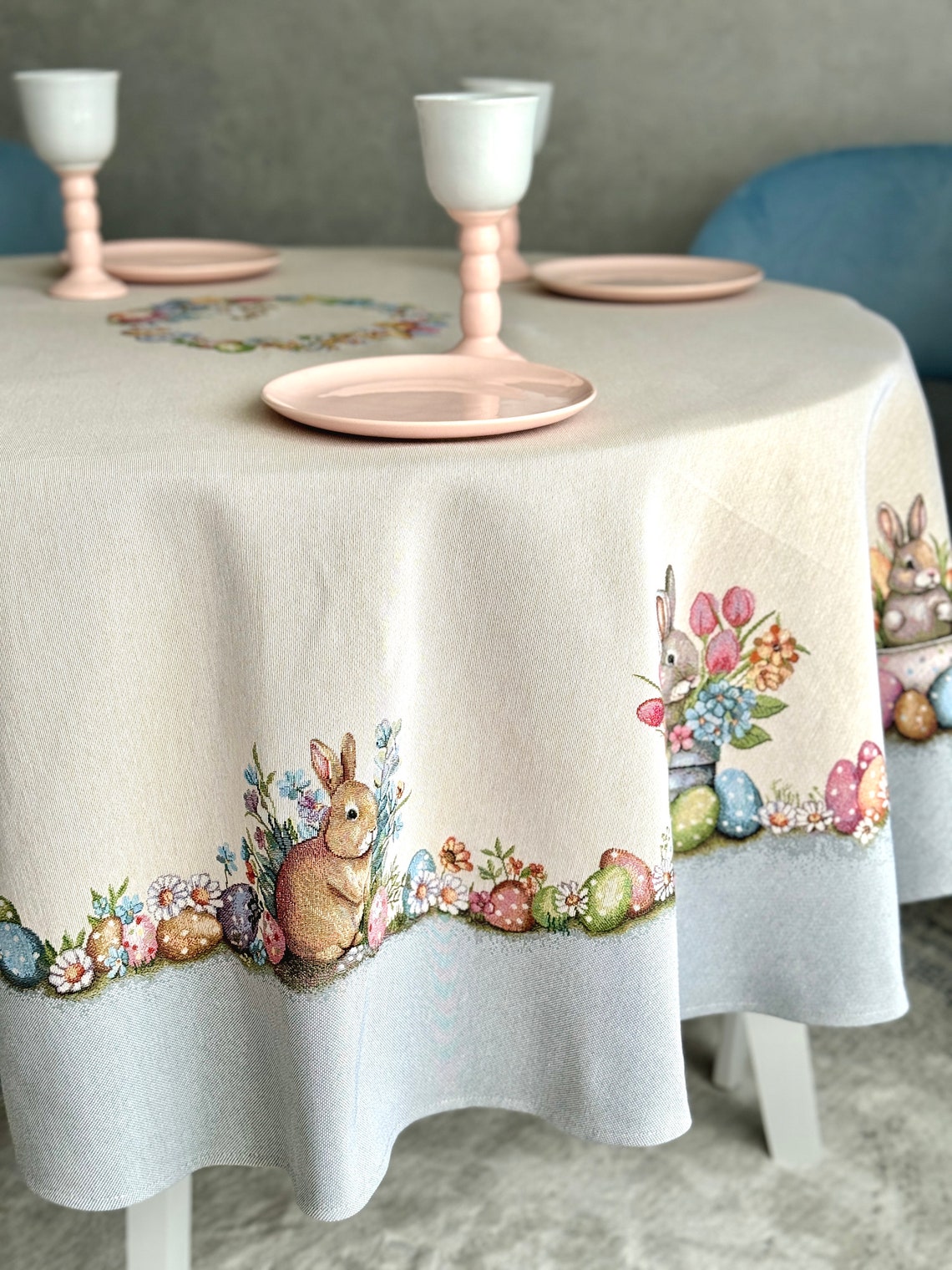 Easter Tablecloth’s, Easter Textile, Easter Tablecloth With Eggs Bunny — free download