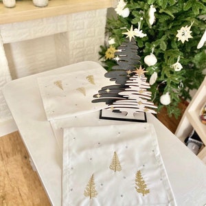 Christmas tree table runner, New Year table textiles, Polyester table runner, Table linen, New year linens, Christmas gift, Table napkin