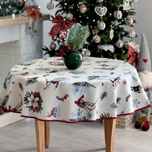 Custom size New Year table cloth, Tapestry tablecloth, Christmas tablecloth, Christmas table cover, Holiday New Year tablecloth