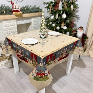 Rectangle tablecloth with Santa, Snow winter tablecloth, Rectangle tablecloth, Christmas baptism tablecloth, Tapestry linens