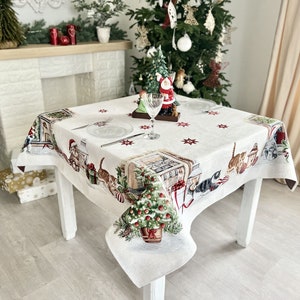 Christmas cats table linens, Tapestry tablecloth, Christmas tablecloth, Christmas table cover, Holiday New Year tablecloth, Christmas gift