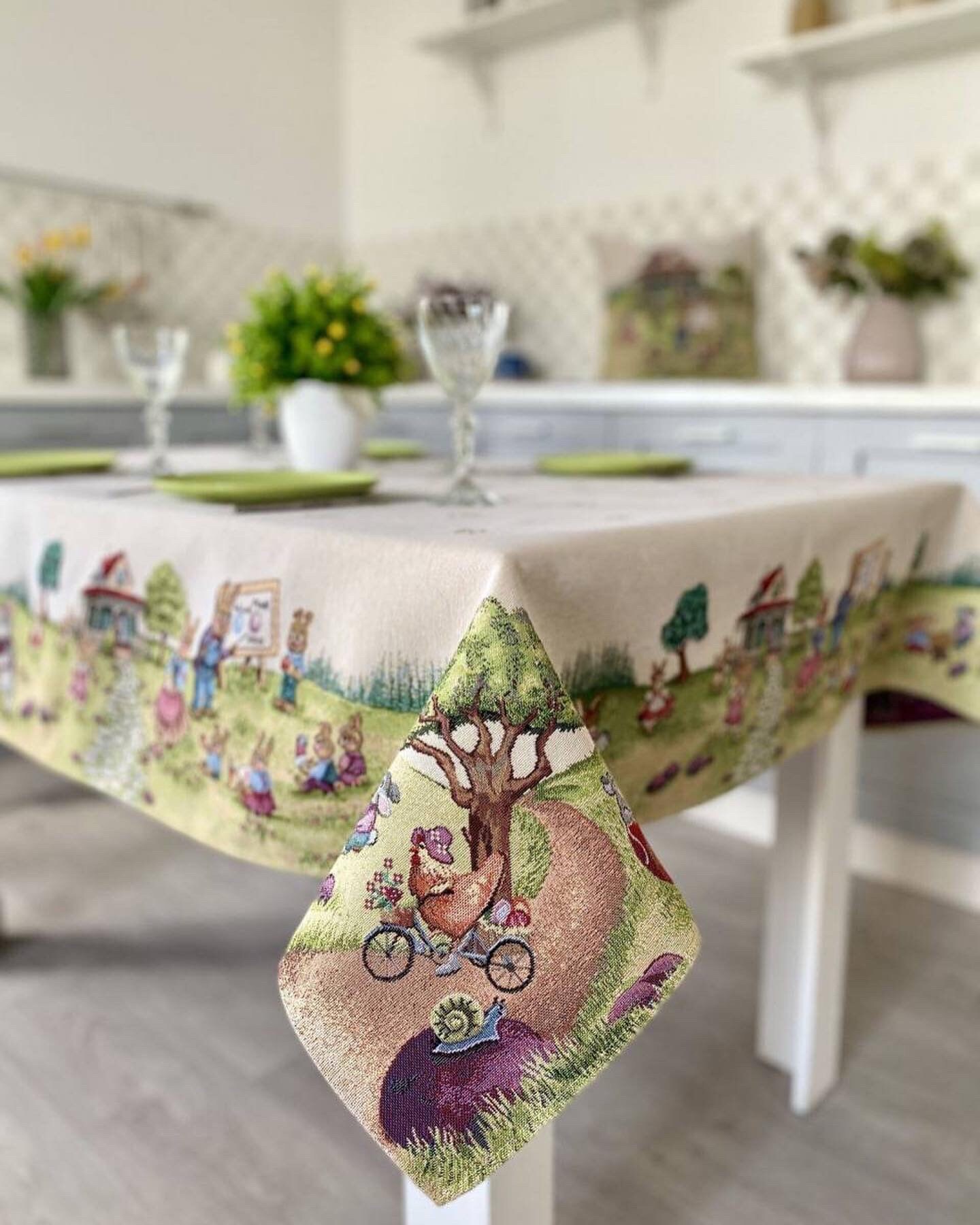 Nappe De Pâques Jetable 130x220cm - Motifs Lapins Et Œufs Bleus - Nappe Plastique Pour Fête, Pique-Nique