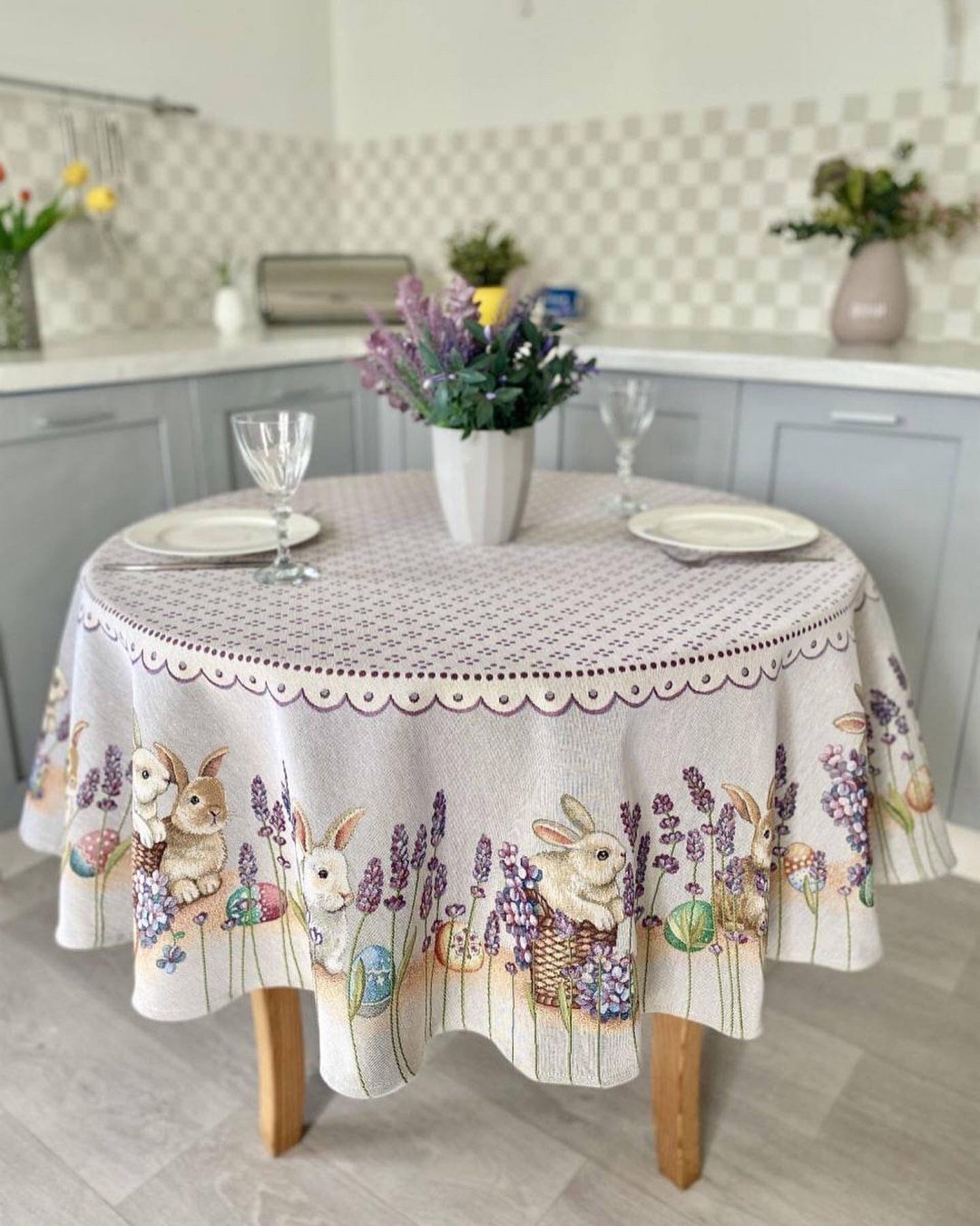 Easter Tablecloths, Easter Textile, Easter Tablecloth With Eggs Bunny