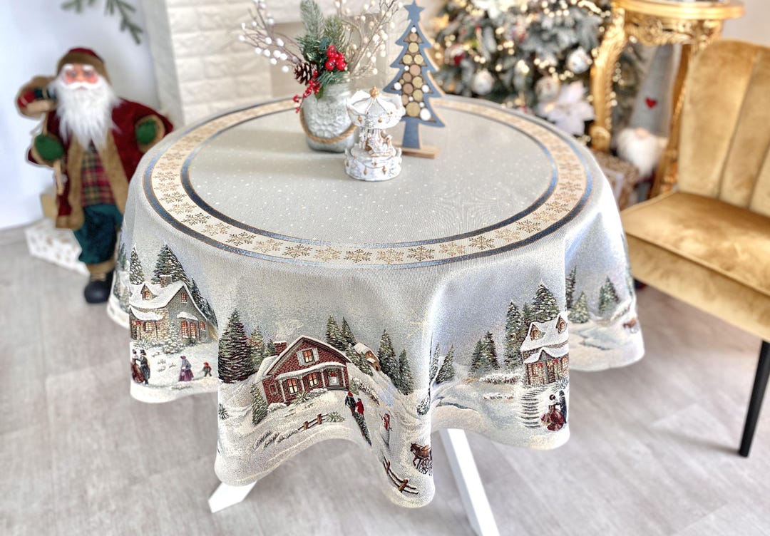 Winter Ornaments Tablecloth, Tapestry Table Linens, Round Tablecloth ...