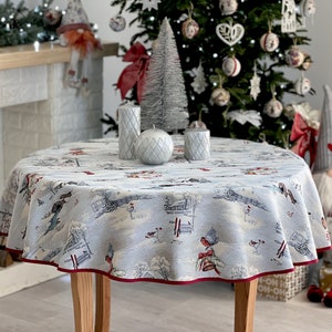 Christmas ornament table linens, Round Tapestry tablecloth, Christmas tablecloth, Christmas table cover, Custom size Tablecloth