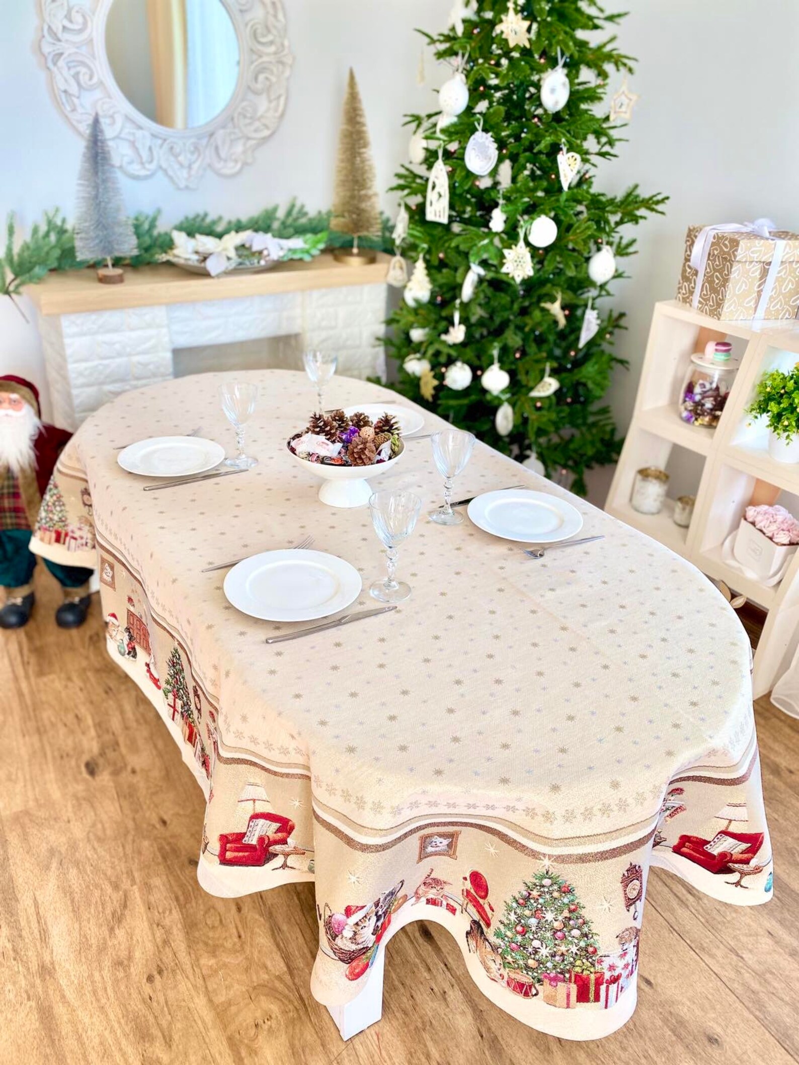 Oval Tablecloth New Year Tablecloth Christmas Table Etsy