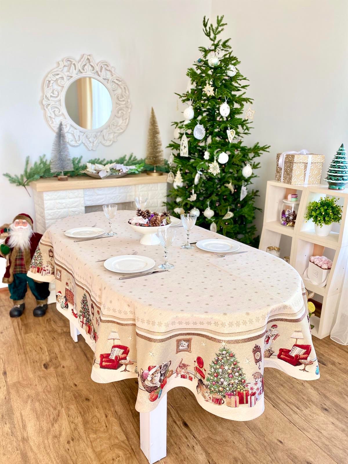 Tablecloth Oblong Regal Poinsettia Christmas Oblong 60 x 84 Christmas Linen Tablecloth Tablecloth Oblong Regal Poinsettia Christmas Oblong 60 x 84 Christmas Linen Tablecloth