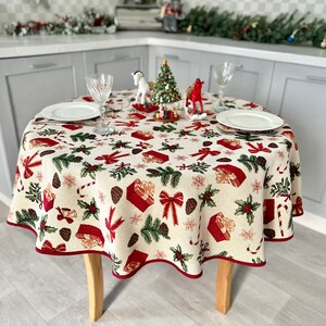 Custom size tablecloth, Round Tapestry tablecloth, Christmas tablecloth, Christmas table cover, Holiday New Year tablecloth, Home textile