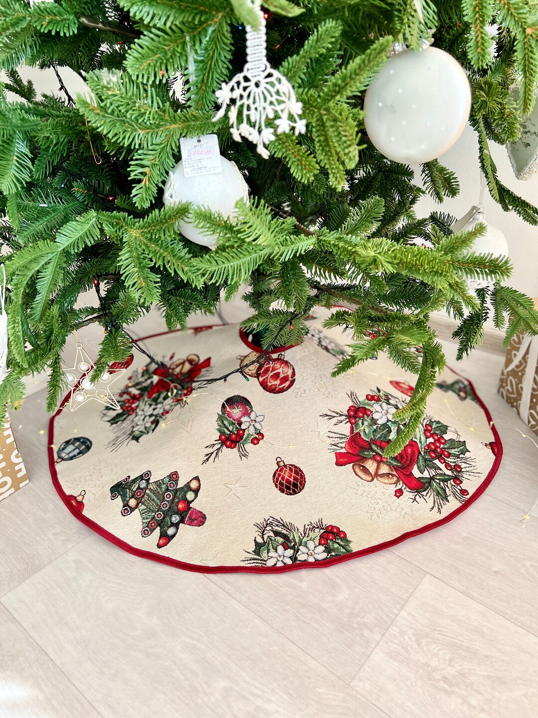 Red Christmas Tree Skirt New Year Tapestry Decor Christmas Etsy
