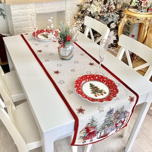 Winter design table linens, Christmas table decorations, Table runner, Christmas table napkin, Tablecloths, Dwarves ornaments