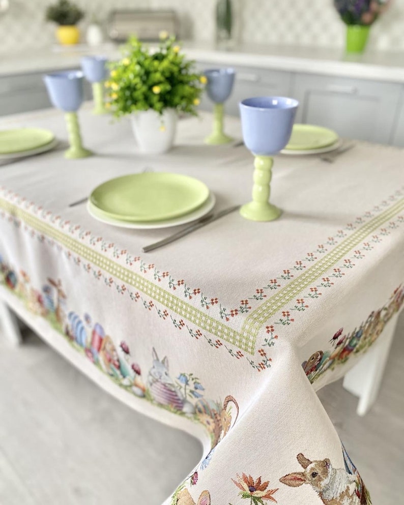 Rectangle Tablecloths, Easter Textile, Easter Tablecloth With Eggs