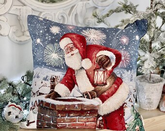 Weihnachtsmann Kissenbezug, Dekokissen, Dekokissen, Gewaschenes Dekokissen, Hauskissen, Sofakissen, Textilkissen