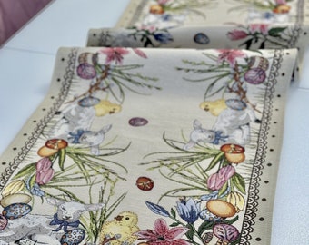 Easter Table Runner, Rabbit Tablecover, Bunny Table Cover, Seasonal Holiday Tablecloth, Cover Dining Room Bookshelf, Easter Theme Decor
