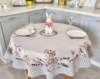Easter Tablecloth’s, Easter Textile, Easter Tablecloth with Eggs Bunny, Table Linens for Square or Rectangle Table, Tablecloth, Home Textile