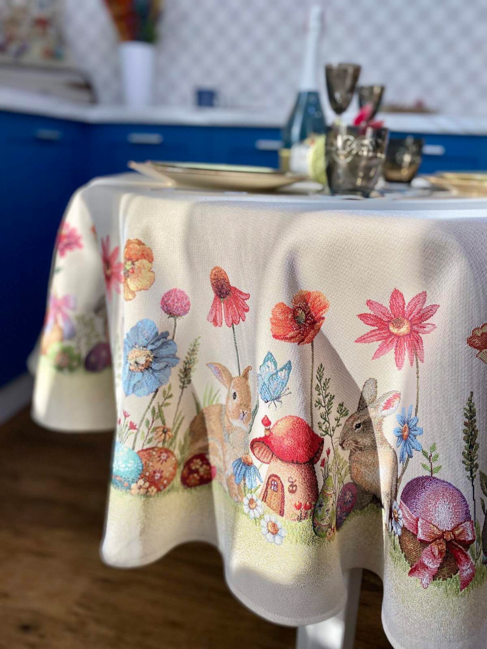Easter Tablecloths, Easter Textile, Easter Tablecloth With Eggs Bunny
