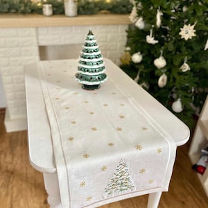 Linen 100% tree table runner, New Year table textiles, Linen table runner, Table linen, New year table linens, Christmas gift