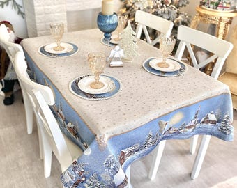Escena de noche santa, mantel religioso, decoraciones navideñas, decoración de mesa de comedor, regalo de Navidad, mantel de color azul festivo, Navidad