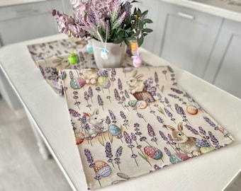 Serie di tavoli pasquali, coniglio pasquale, tovaglia lavabile, runner da tavolo colorato, decorazione da tavolo da pranzo in cucina, motivi a forma di uova di Pasqua