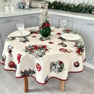 Custom round Christmas Tablecloth, Winter ornaments tablecloth, Tapestry table cover, Weihnachtstischdecke, Round tablecloth