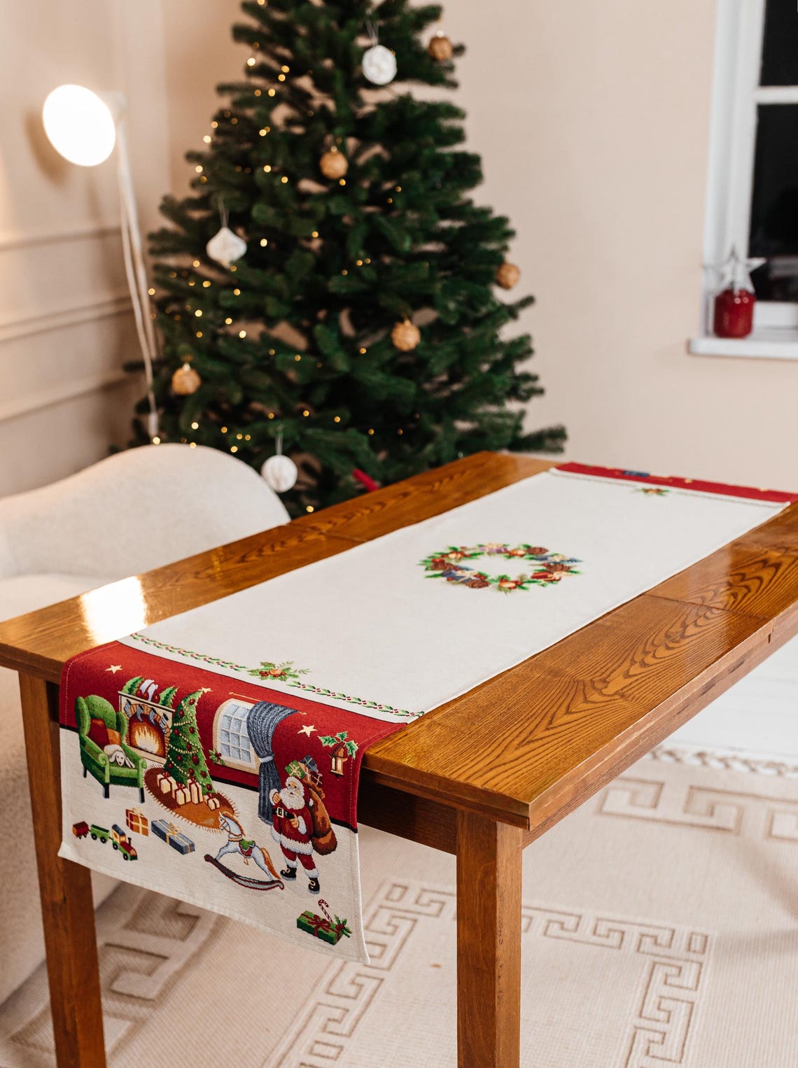 Christmas Tree Table Cover, Red Pattern Table Linens, Tapestry Decor ...