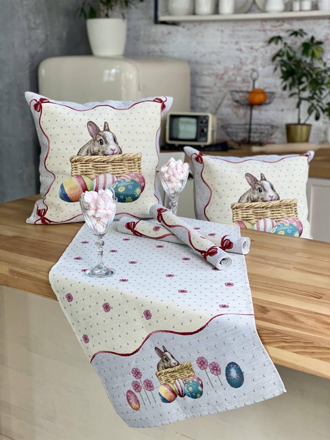 Easter Tablecloths, Easter Textile, Easter Tablecloth With Eggs Bunny