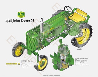 John Deere M 1948 Tractor Cutaway Poster Art Print by Donn Thorson