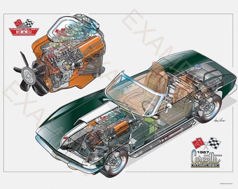 1967 Corvette Sting Ray Cutaway Poster Art Print by Donn Thorson