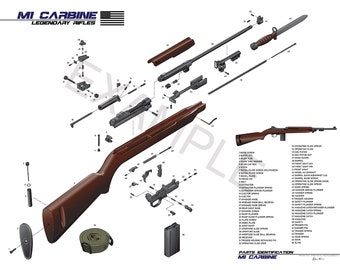 18x24&quot; (Framed) M1 Carbine Exploded View Illustration Limited Edition Poster Print
