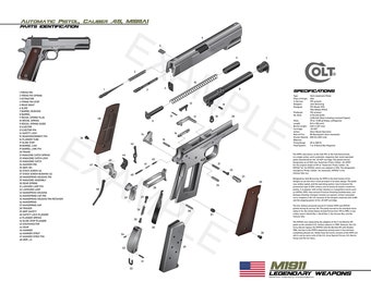 18x24" (Framed) Colt 1911 Exploded View Limited Edition Poster Art Print