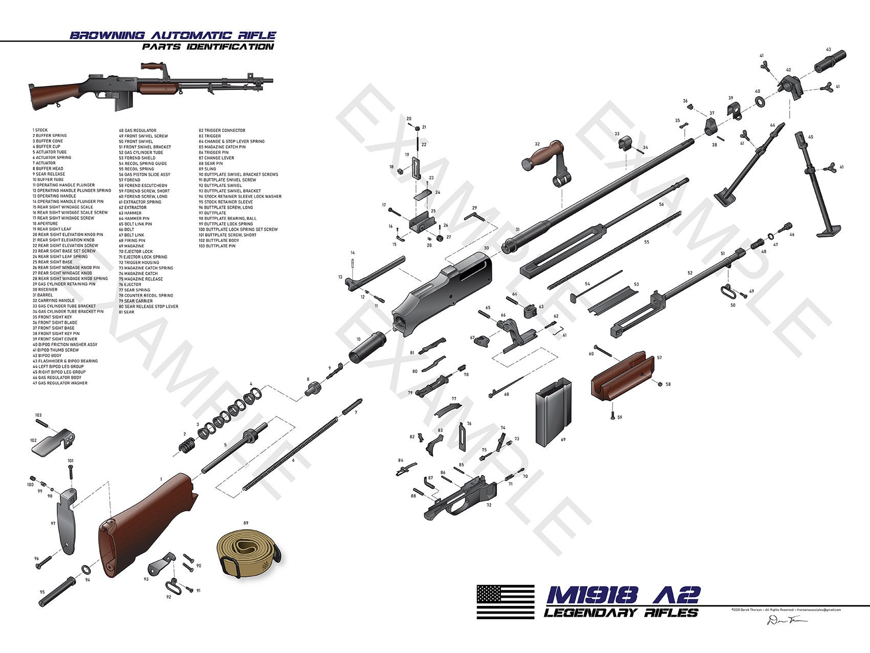 Browning Automatic Rifle, BAR Exploded View Limited Edition Poster Art