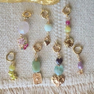 Mini Crystal Charms | Natural Gemstone | Gold Crystal Keychain | Porcelain | Heart Charm | Rose Quartz | Jade | Gift