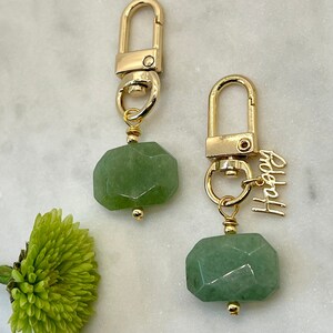 Green Aventurine Natural Gemstone Gold Keychain | Crystal Keychain | Healing Gemstone | Minimal | Gift | Happy Charm