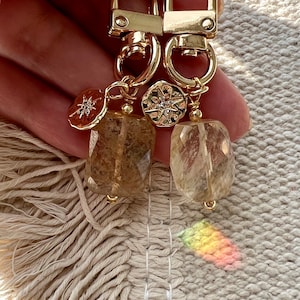 Rutilated Quartz Natural Gemstone Mini Gold Keychain | Healing | Gift | Crystal Keychain | North Star Charm