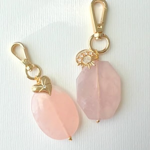 Rose Quartz Natural Gemstone Gold Keychain | Crystal Keychain | Healing Gemstone | Gift for her | Love Stone | Self care