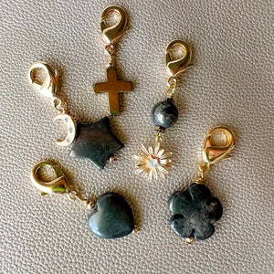 MINI Pyrite Star | Clover | Heart | Hematite Cross | Natural Gemstone | Gold Keychain | Crystal Keychain or Charm | Pet Charm