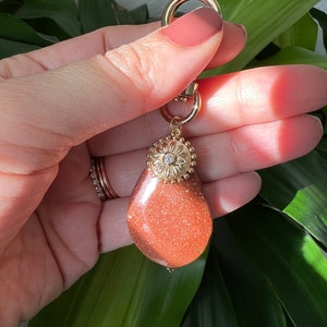 Goldstone and Natural Sunstone | Gold Keychain | Crystal Keychain | Healing Gemstone | Gift for her | Self care | Purse Charm