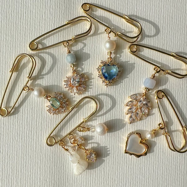 Bridal Pin | Bouquet Brooch | Something Blue | Moonstone | Pearl | Aquamarine | Bridal Shower | Bridesmaid Pin | Wedding Boutonniere | Charm