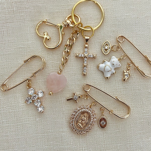 Religious Pin | Virgin & Cross Charm | Baptism Christening Pin | First Communion | Bautizo | Virgen | Religious Baby Gift | Godchild