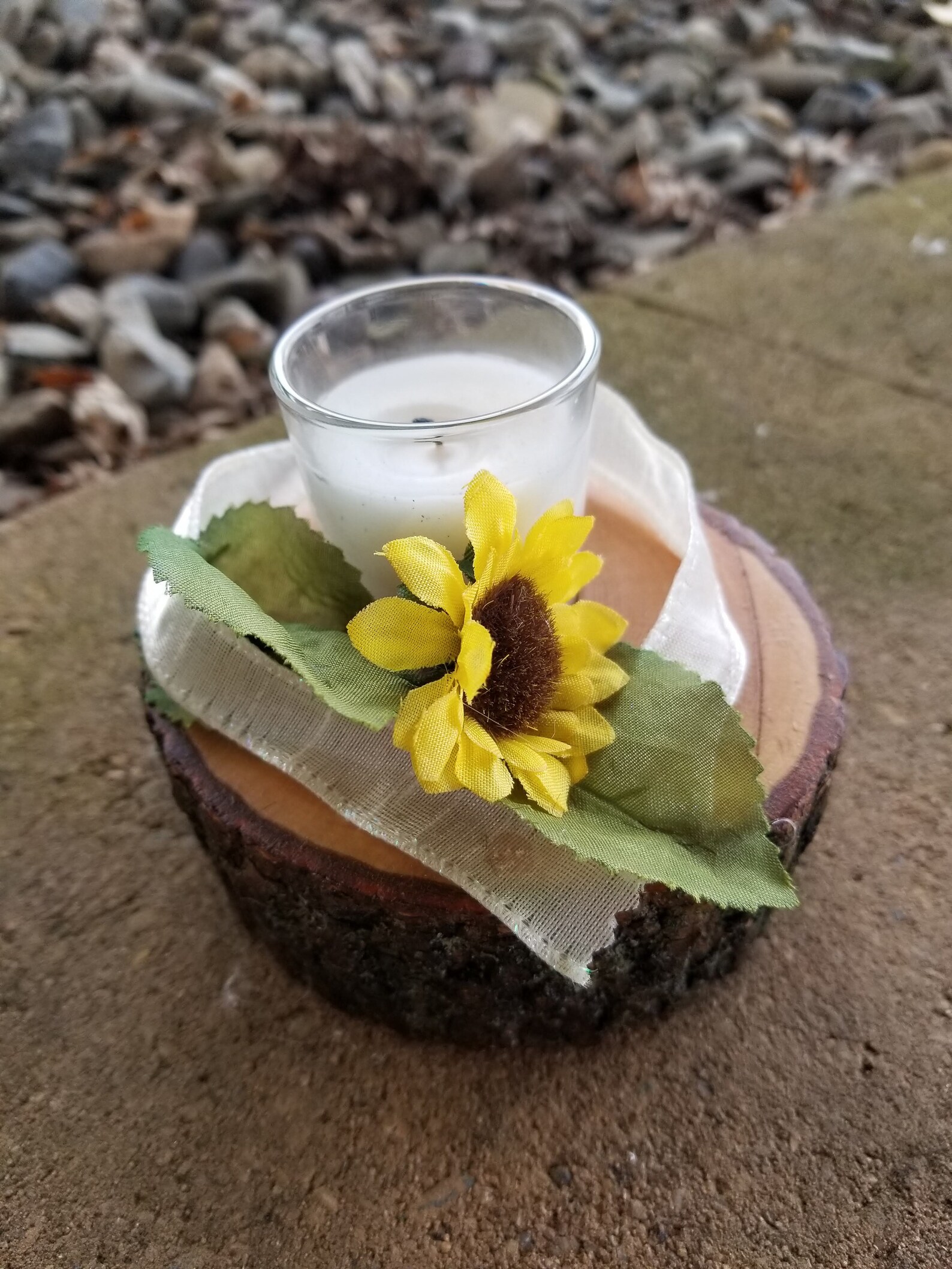 Sunflower Wood Slice Votive Candle Holder Ribbon Country Farmhouse ...